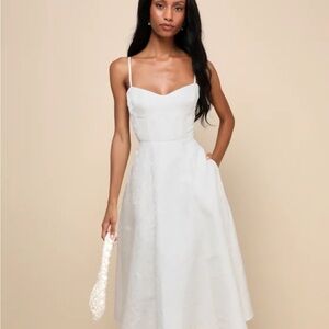 Lulu's White Spaghetti Strap Sweetheart Midi Dress